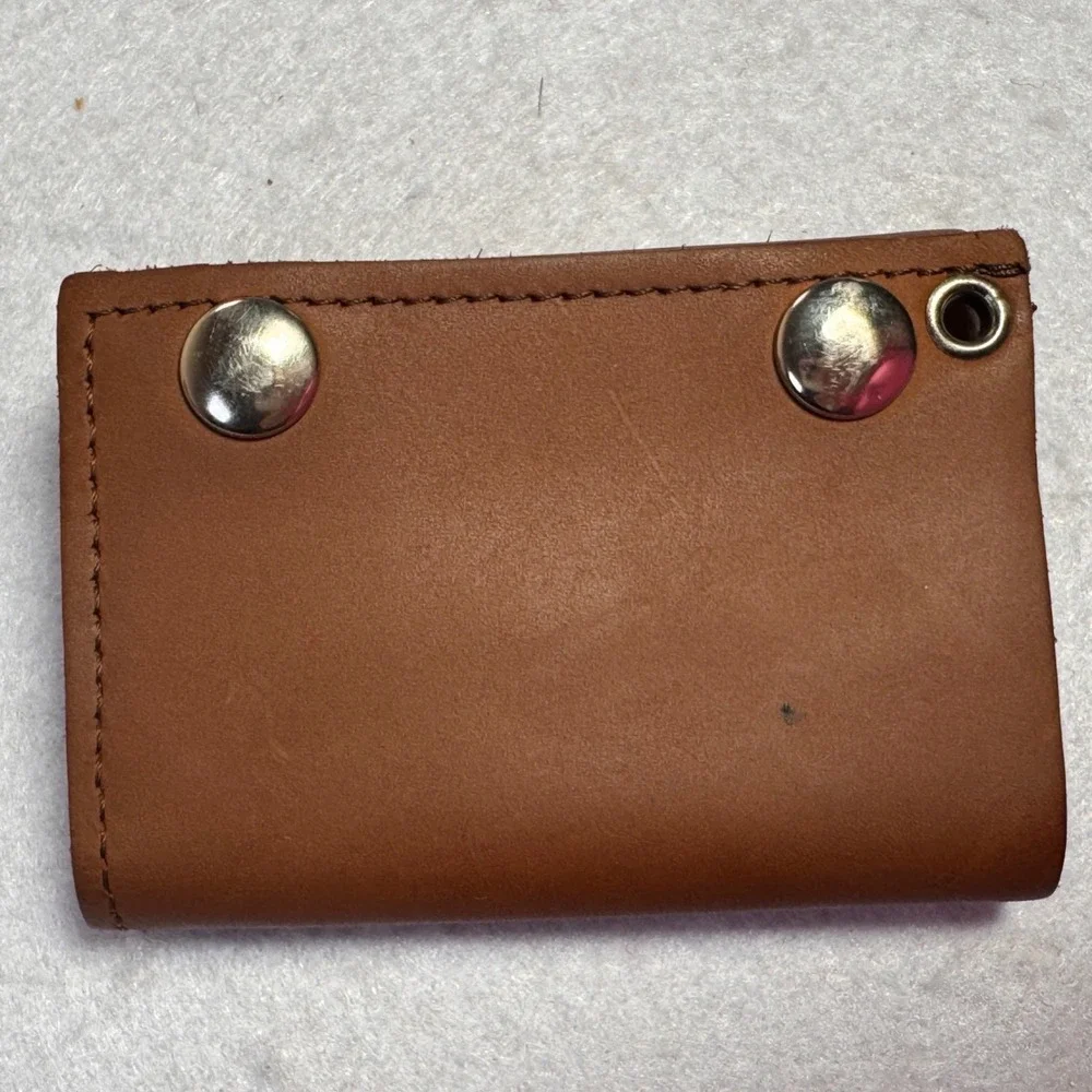Genuine Leather Trifold Trucker Wallet Tan Brown Made in‎ USA Snap Closure